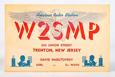 1947 Amateur Ham Radio QSL Card Trenton New Jersey W2SMP David Nabutovsky • $9