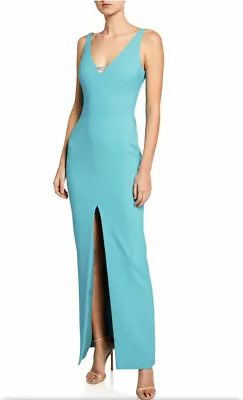 NWT Likely / Saks 5th Ave Nicoletta Deep V Column Maxi Gown Blue Stretch $348  6 • £85.48