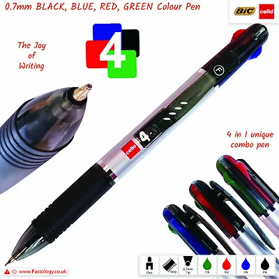 BIC CELLO 4-Colour BLACK BLUE RED GREEN Combo Smooth Ballpoint Pens X1 X3 X6 X12 • £2.75