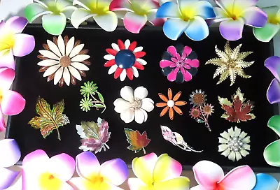 Vintage Brooch Pins Jewelry Lot 14 Enamel Metal Multicolor Flowers Maple Leaves+ • $26