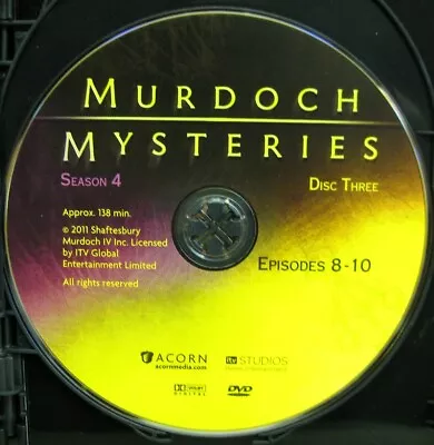 O'o'o . MURDOCH MYSTERIES . . Season Four 4 . . DISC 3 Only . . Episodes 8-10 • $2