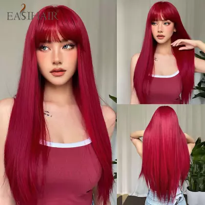 Ash Blonde Wavy Cosplay Wigs With Bangs Long Synthetic Hairs Lolita Party Heat • £40.79