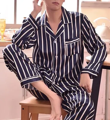 2nd Item Ship FREE  Mens Silk Satin Pajamas Set Pants Lounge Sleepwear SILKPEACE • $19.78