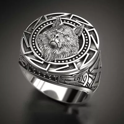 Stunning Bold Stylish Antique 3D Wolf Design Art Deco 935 Argentium Silver Ring • $390