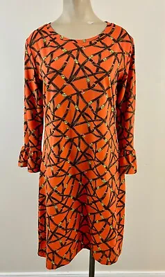 BARBARA GERWIT NWT Sz Medium Orange Brown Bridle Equestrian Ruffle Sleeve Dress • $29.69