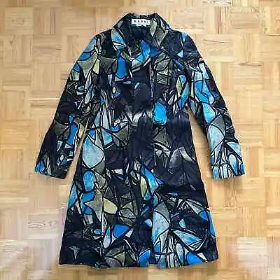 MARNI Geometric Floral Leaves Pattern Silk/Wool Coat Duster - Size 40 • $150