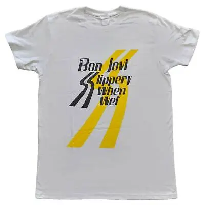 £15.49 • Buy BON JOVI  - Unisex T- Shirt - Slippery When Wet  - White  Cotton 