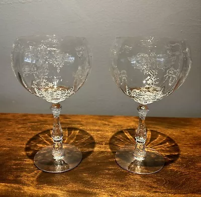 Fostoria Glass: Navarre 2 Crystal  7 1/4 Magnum Wine Goblets • $140