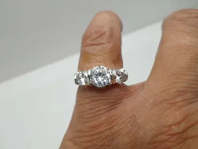 1.3 Carat Round 3-Stone Tension Set CZ Sterling Silver Ladies Engagement Ring  • $59.99