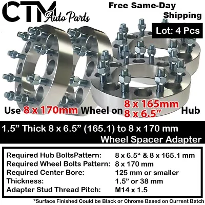 4x 1.5  Thick 8x6.5 To 8x170 Wheel Adapter Spacer Ford Wheel On Ram 8Lug Truck • $110.39
