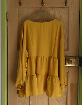 Llayered Peplum Longline Flared Top Blouse Size 20/22 Mustard By Florboom Womens • £17