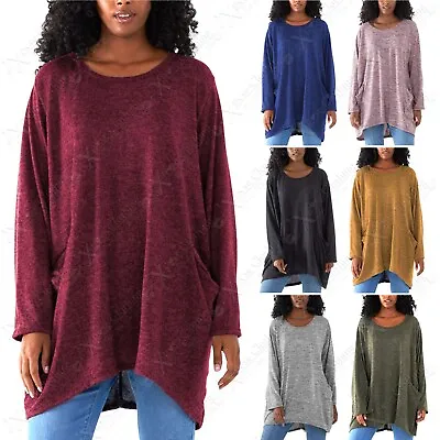 £12.99 • Buy New Ladies Oversized Plus Size Pockets Tunic Womens Long Top Hi Lo Marl Jumper
