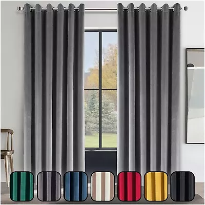 Luxury Heavy Velvet Curtains PAIR Of Eyelet Ring Top Fully Lined Ready Made • £33.99