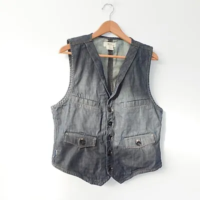 Jean Vest Mens Large Blue Denim Waistcoat Biker Riding Cowboy Western 90s H&M • $22.88