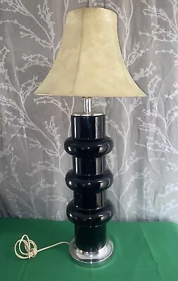 Mid-Century Modern Mod Haeger Black Pottery & Chrome Lamp Vintage Pop Art • $175