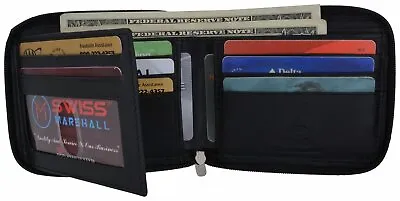 RFID Blocking Mens Zipper Trifold Real Leather Wallet • $14.99