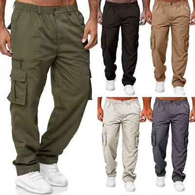 Mens Trousers Combat Multi Pockets Cargo Elasticated Stretch Waist Work Pants • $15.98