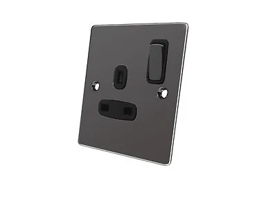 £7.95 • Buy Black Nickel Single Switched Socket 13 Amp Flat Plate Black Interior