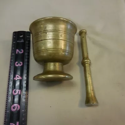 Vintage Early Well Used Brass Morter And Pestle • $85