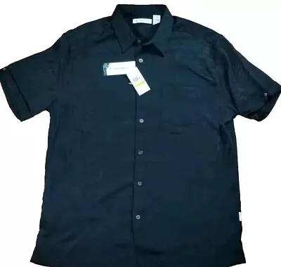 Cubavera Mens Shirt M Black Short Sleeve Button Cuban MSRP $60 Gift! • $14.44