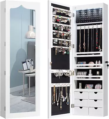 Jewelry Armoire Cabinet Mirror Organizer Lockable 5 LEDs Wall Mount/Door Hanging • $161.87