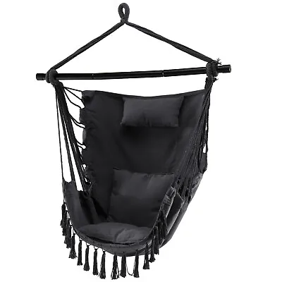 £32.99 • Buy Hammock Macrame Swing Chair Home Garden Hanging Rope Seat With Pillow & Cushions