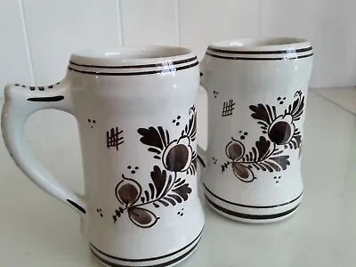 2 Vtg Holland Delft Steins Brown White Hand Painted Mugs Flowers Windmills 171 • $22.50