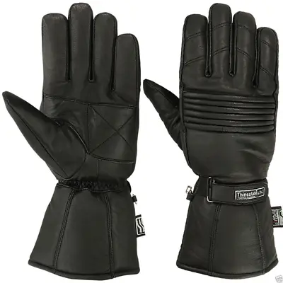 Mens Winter  Genuine Leather Motorcycle Motorbike Thermal Thinsulate Gloves • £10.99