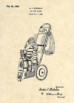 Official Michelin Man Patent Art Print- 1929 Vintage Air Compressor Antique 330 • $12.77