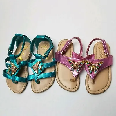 MISS TRISH Toddler Girl Sandals Size 7 2 Pair Bundle Fish Butterfly Jewel Accent • $24