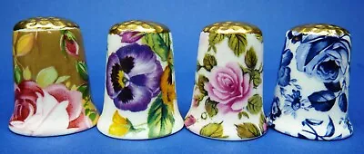 £11.99 • Buy Set Of 4 Fine Bone China Thimbles – Intricate Floral Designs And Gold Tops