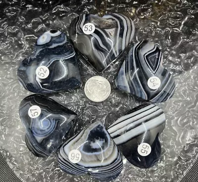 Natural Deep Blue/black Banded Agate Carved Heart Palm Stones Free Ship & Gift • $13.99