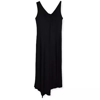 Spense Dress S Womens Black Midi Asymmetrical V Neck Sleeveless Ruched Stretch • $27.39