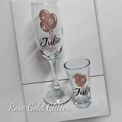 Personalised Champagne Flute And Shot Glass Set Gift Birthday 18th 21st 30th • £7.50