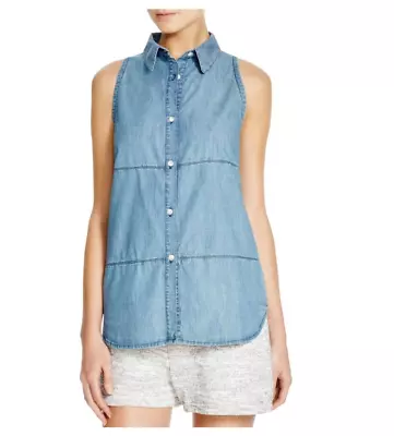 Viktoria & Woods Womens Chambray Button-Down Top Size 0 Blue Sleeveless Shirt • $85