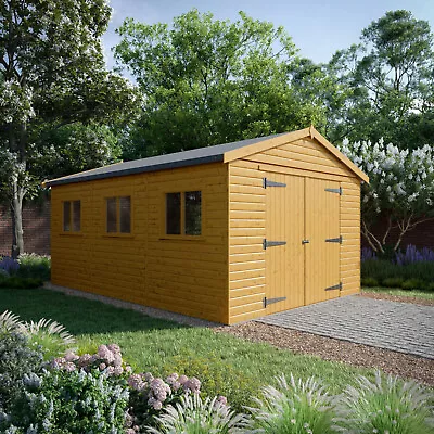 Wooden Garage 16mm T&G Timber Apex Roof Workshop - Size From 14x10 To 36x12 • £2458