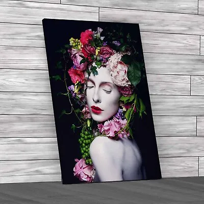 Floral Woman Portrait Original Canvas Print Large Picture Wall Art • £14.95