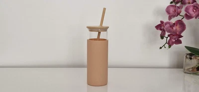 £8.95 • Buy Water Bottle With Bamboo Straw/Tumbler/Glass Bottle/Party Cup