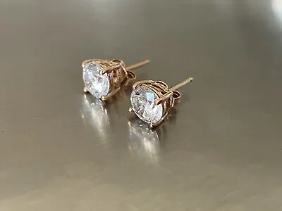 14ct 585 Rose Gold CZ Cubic Zirconia Gemstone Stud Earrings 1.6g • £84.99