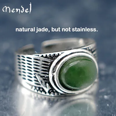 MENDEL Vintage Mens Natural Genuine Green Jade Stone Ring For Men Size 7 8 9 10 • $12.99