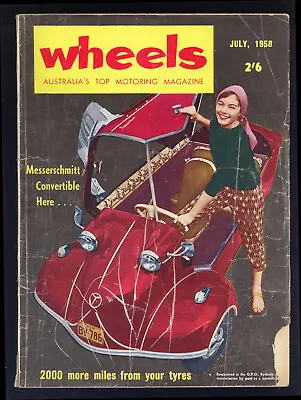 Wheels 1958 July Magazine (Vintage) Austin-Healey 100-6 Healey Sprite  Saab • $24.95