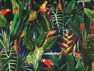 £1.25 • Buy Rainforest Tropical Printed Velvet Fabric - Curtains Cushions Furnishings - NAVY