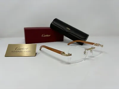 CARTIER New 2024 Eyeglasses Rimless Orange Wood Gold Burgundy CT0439s • $2800