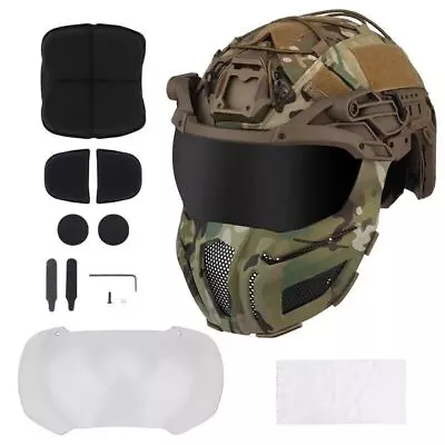 Tactical Fast Helmet Removable Goggles Half Face Steel Mesh Mask Fully Protected • £135.58