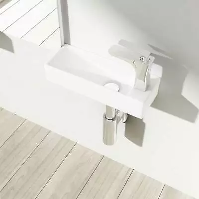 £41.65 • Buy Cloakroom Wash Basin Sink Ceramic Wall Hung Mini Compact RH Tap Hole 380x140mm