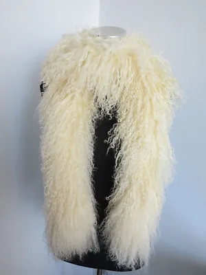 100% Real Mongolia Lamb Fur Scarf /fur Collar/ Fur Neck Wrap/ Women Beige Cape   • $42