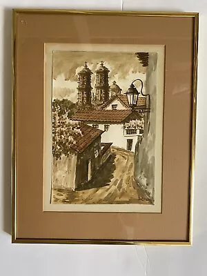 J. Cruz Original Signed Watercolour  Painting Vintage Mexican Cityscape • $135