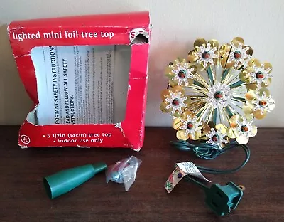 Vintage Lighted Foil Christmas Tree Topper 10 Bulb 5.5  Retro Holiday Round • $12.96