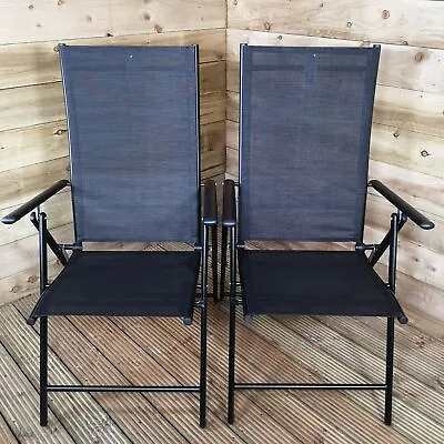 2 X Multi Position High Back Reclining Garden / Outdoor Folding Chair In Black • £55.75