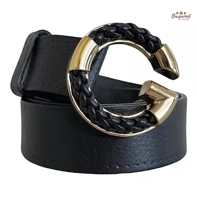 Authentic Gucci Black Calfskin Leather Gold Braided G Logo Buckle Belt 90/36 • $265